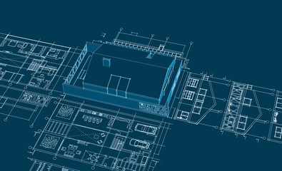 house architectural project sketch 3d illustration	
