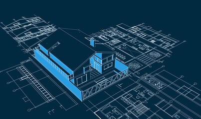 house architectural project sketch 3d illustration	
