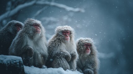 Naklejka premium Animal love . Monkey in winter.