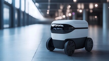 Obraz premium Autonomous Delivery Robot Rolling in Modern Interior