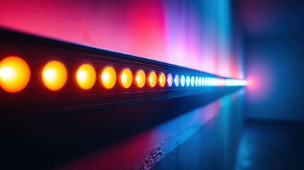 A row of led lights displays a captivating color gradient, transforming the atmosphere.