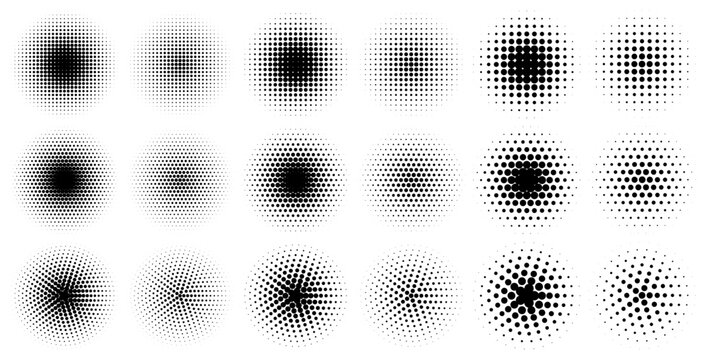 Dotted circles. Abstract Circle halftone, round halftones geometric dots gradient and pop art texture. Spotted Illustration halftone gradient, Vector Round effect