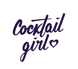 Cocktail girl calligraphy lettering with heart logo sign vector illustration