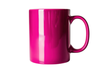 A vibrant pink mug standing alone against a light backdrop showcasing its glossy finish isolated on transparent background