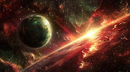 Obraz premium Cosmic Inferno: A Celestial Dance of Fire and Planet
