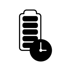 battery icon with clock, long lasting battery icon, simple flat style, illustration, logo sign symbol pictogram template, for ui or ux isolated on white for mobile app, editable	