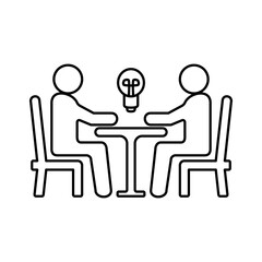 discussion icon, ideas, lights, teamwork, simple flat style, illustration, logo sign symbol pictogram template, for ui or ux isolated on white for mobile app, editable