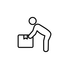 icon of person lifting package box, simple flat style, illustration, logo sign symbol pictogram template, for ui or ux isolated on white for mobile app, editable