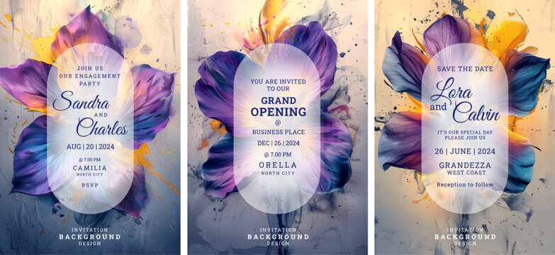 Blooming art wedding invitation template design, Luxury greeting design, save the date design, colorful texture, Hand drawn texture design for invitation