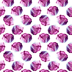 Seamless pattern  red cabbage head, fresh vegetable with leaves sketch, perfect for culinary packaging, Botanical designer paper and label design