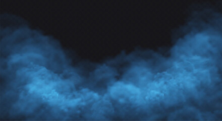 Blue smoke cloud on black transparent background. Fog vector effect. © TanyaFox