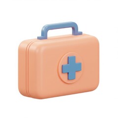 Obraz premium A peach first aid kit with a blue cross and handle illustration isolated on white background