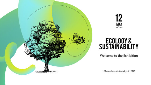 Hand drawn eco-friendly event bg promoting ecology. Perfect for green projects and exhibitions. Vector sketch illustration