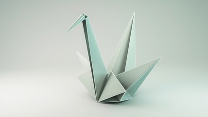 Naklejka premium Clean low-poly 3D model resembling an origami paper crane, made of distinct flat polygons. Simple, elegant form