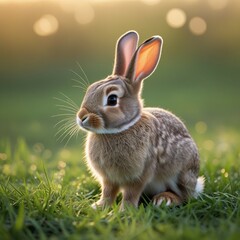 Fototapeta premium Rabbit in Morning Light on Lawn