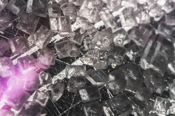 White sugar crystals in macro – detailed close-up of crystalline structure used in food, chemistry, and scientific visualization