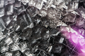 White mineral crystals in macro – detailed texture of natural crystalline structure for geology,...