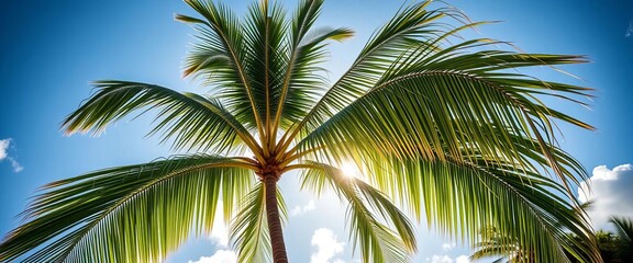 Maui, Hawaii's iconic fan palm tree swaying gently in the breeze, stock photo, flora
