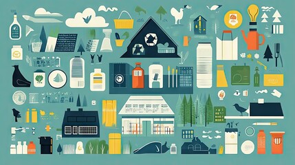 Sustainable living solutions depicted in a comprehensive illustration.