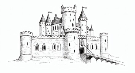 Castle sketch isolated on white background