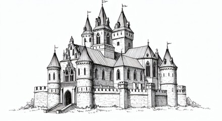 Fototapeta premium Castle sketch isolated on white background