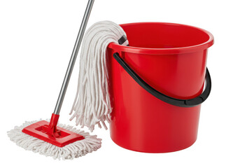 A red bucket and a mop