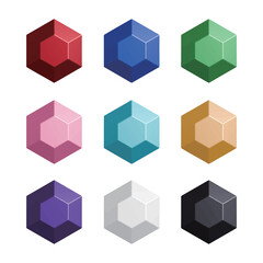Obraz premium 六角形にカットされたカラフルな宝石のアイコンセット 背景が透過されたベクターイラスト Set of colorful gemstone icons cut in hexagonal shapes