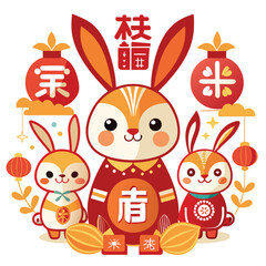 Obraz premium Cute rabbits celebrate Chinese New Year