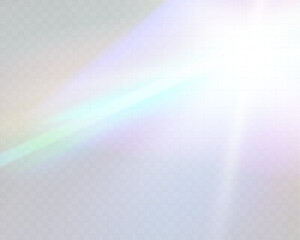 Bright white light explosion with lens flare, rainbow reflections, and sparkles on transparent background.	