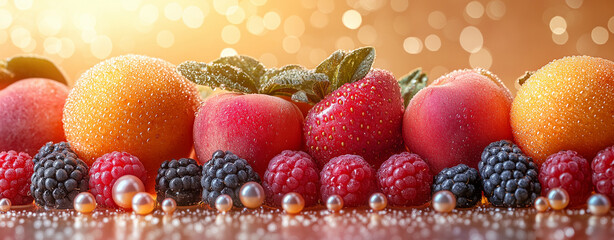 Vibrant peach, orange, and berry background with golden glow