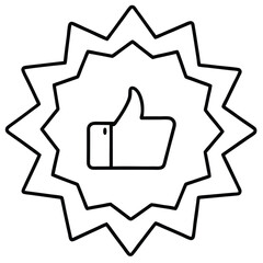 A simple black outline illustration of a thumbs-up icon inside a starburst shape. The thumbs-up symbolizes approval or positivity, while the starburst adds emphasis, suggesting a standout 