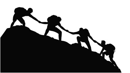 People helping and team work concept, Group of people on peak mountain climbing helping team work