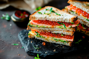 photo of sandwiches with delicious red caviar