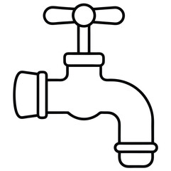 A simple line drawing of a water faucet with a handle on top. The faucet features a spout curving downward, with a cylindrical base and connectors on each side. The design is minimalist