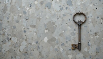 Rustic Antique Key on Weathered Concrete: A Still Life