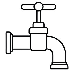 A simple line drawing of a faucet. The faucet has a round handle on top and a spout curving downward, with a cylindrical base attached to a larger pipe. The design is minimalist, featuring no color