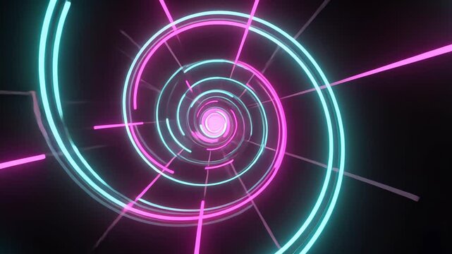 Glowing neon circles create a mesmerizing display of colorful light in a dark, mysterious room. - Powered by Adobe