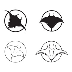 Silhouette of Tropical Black Manta Ray Fish Sea Life logo design © darwis