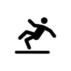 Slippery floor caution icon with falling person on transparent background