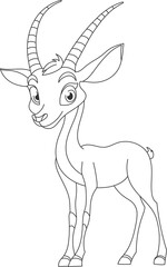 Cartoon depiction of a stylized antelope-like creature, featuring slender body, pronounced horns, and expressive eyes against a black background.