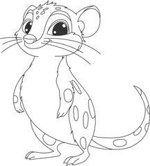 Adorable spotted creature with big eyes and a bushy tail. A whimsical cartoon animal with a playful and charming design. Black and white.