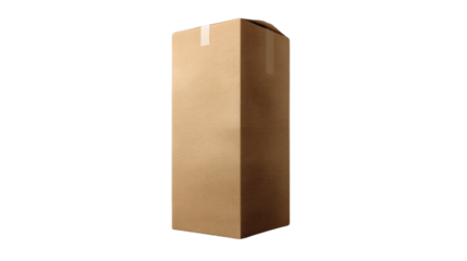 A cardboard box is standing up  on transparent background