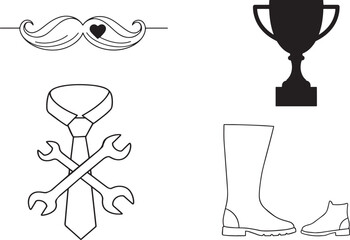 Men's Accessories Icons: Mustache, Trophy, Tie, Boots