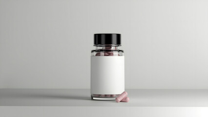 Clear Glass Pill Jar with Blank Label for Product Branding