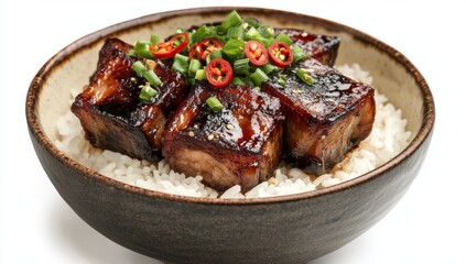 Glazed pork belly over rice