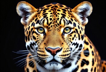 Obraz premium Close-up Jaguar Portrait Focuses on Striking Eyes and Distinctive Spotted Pattern