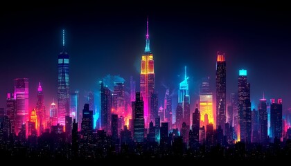 Futuristic Neon Cityscape A Dazzling Metropolis Skyline Illuminated in Vibrant Colors at Night