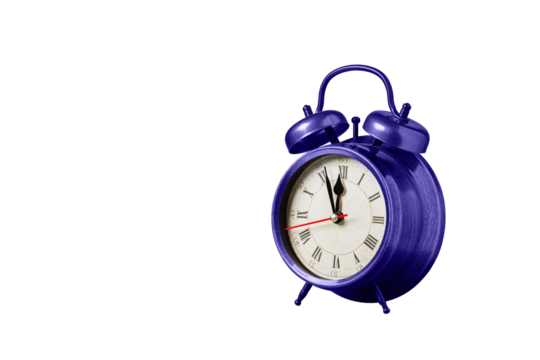 retro clock, watch, pointer clock, Purple, violet color alarm clock on isolated white background close up