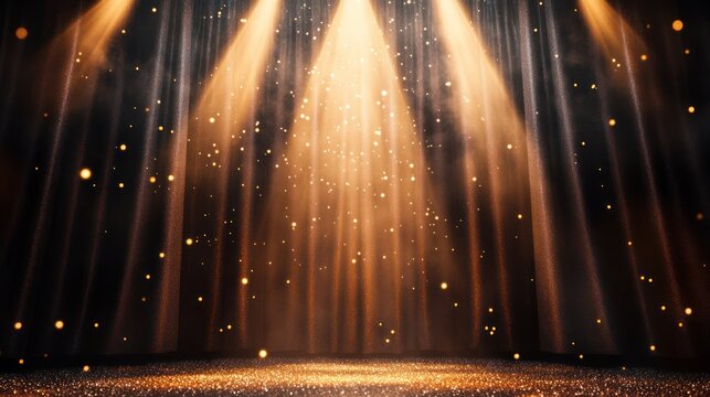 Golden stage lights, dramatic backdrop
