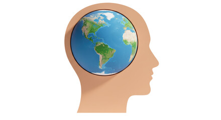Isolated Head with World Map